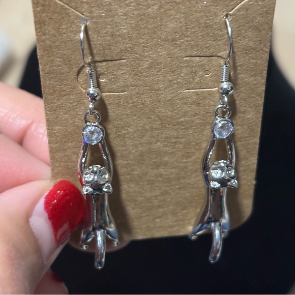 Cute Hanging Cat Dangle, Hook Earrings - Super Cute Kitty Cat Earring - Picture 11 of 13